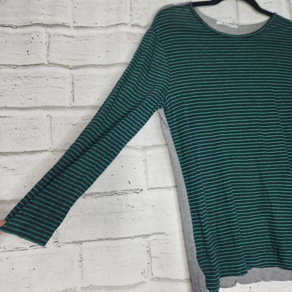 T Alexander Wang Striped Linen Silk Blend Knit Long Sleeve Shirt Blue Green - Picture 6 of 14